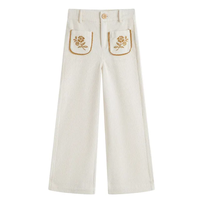 Pantalon Poches Brodées Serena | Crème