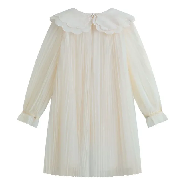 Robe Col Feston Reena Tulle Plissé | Crème