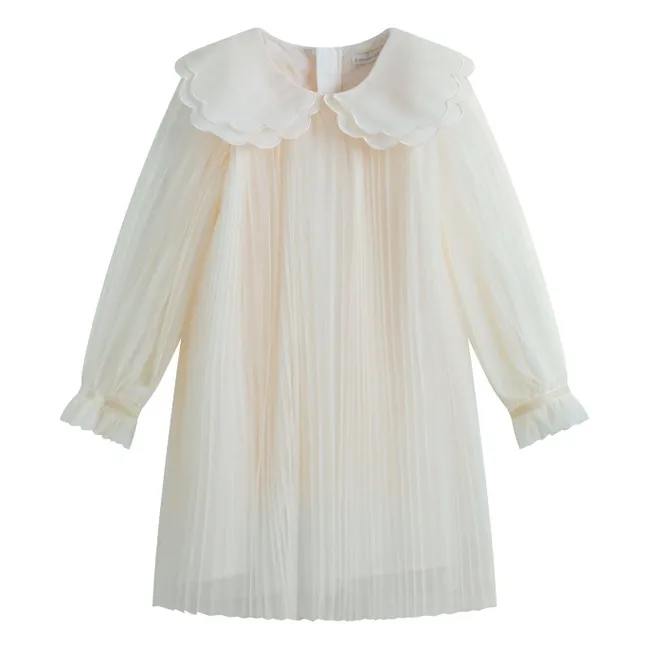 Robe Col Feston Reena Tulle Plissé | Crème