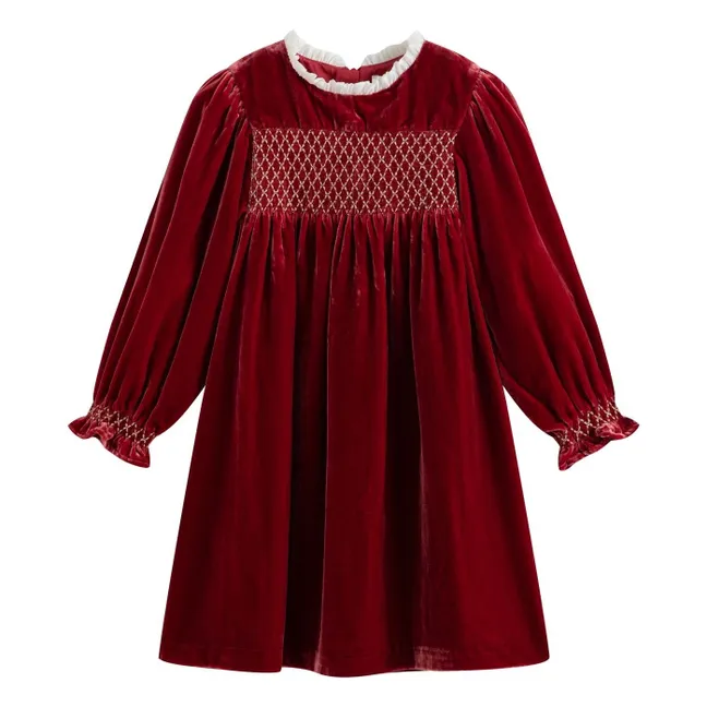 Robe Smockée Silvia Velours | Rouge