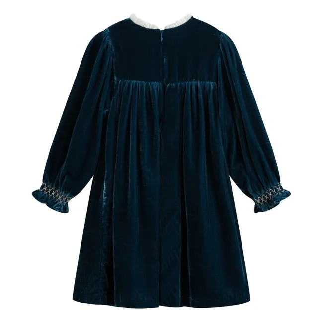 Robe Smockée Silvia Velours | Bleu marine