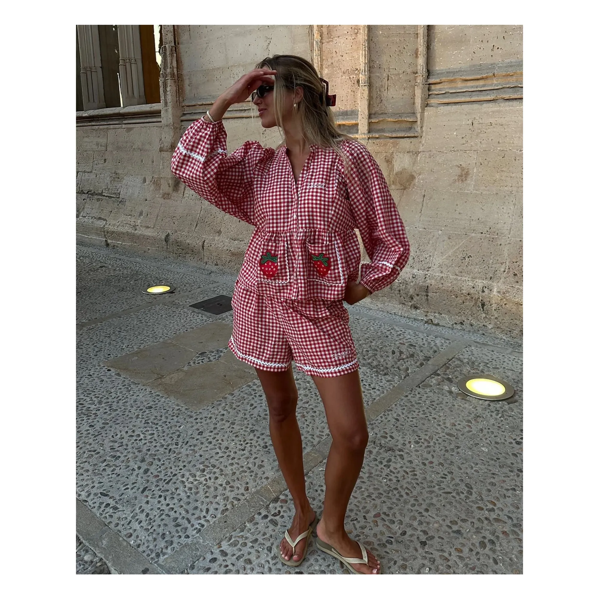 Short Carreaux Bobbie | Rouge- Image produit n°1