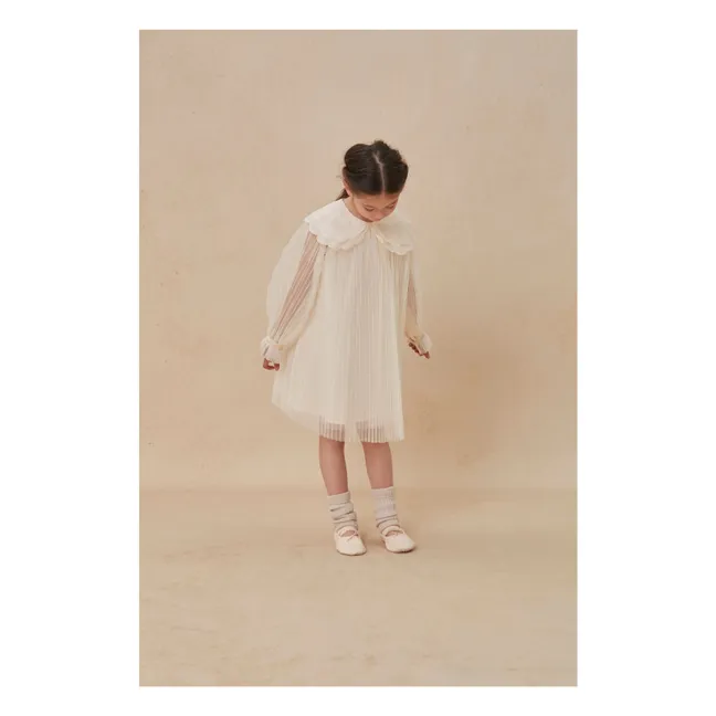 Robe Col Feston Reena Tulle Plissé | Crème