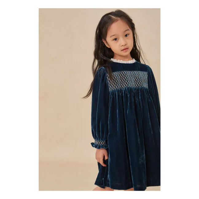 Robe Smockée Silvia Velours | Bleu marine