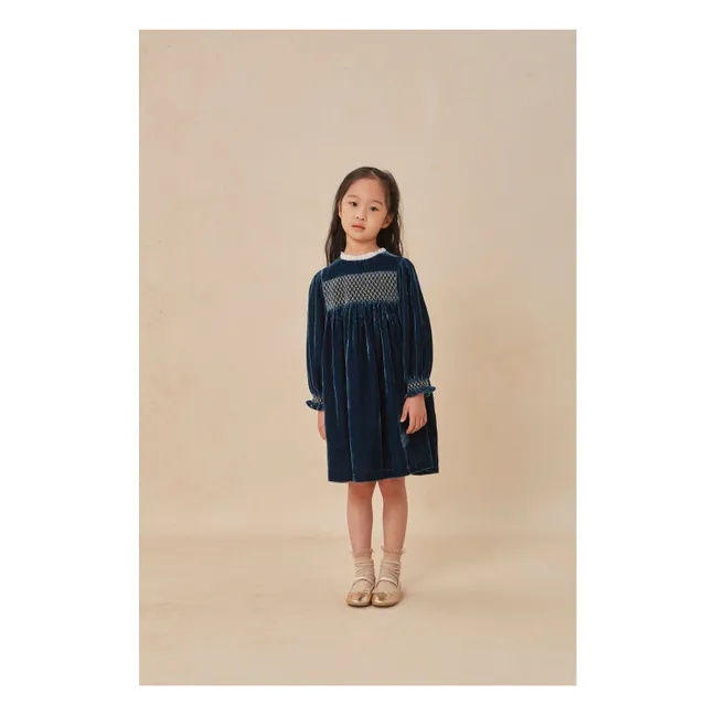 Robe Smockée Silvia Velours | Bleu marine