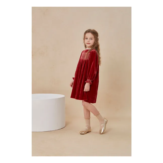 Robe Smockée Silvia Velours | Rouge