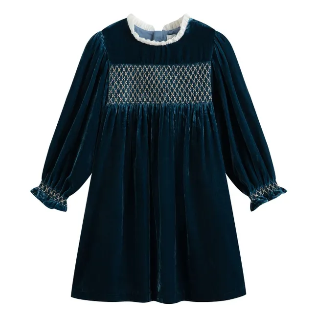 Robe Smockée Silvia Velours | Bleu marine