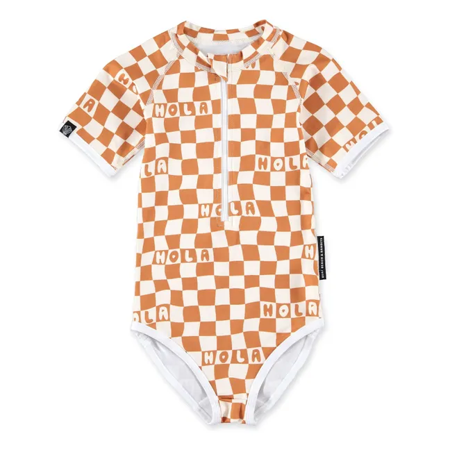 Checkered Hola Anti-UV Badeanzug aus recycelten Fasern   | Cremefarben