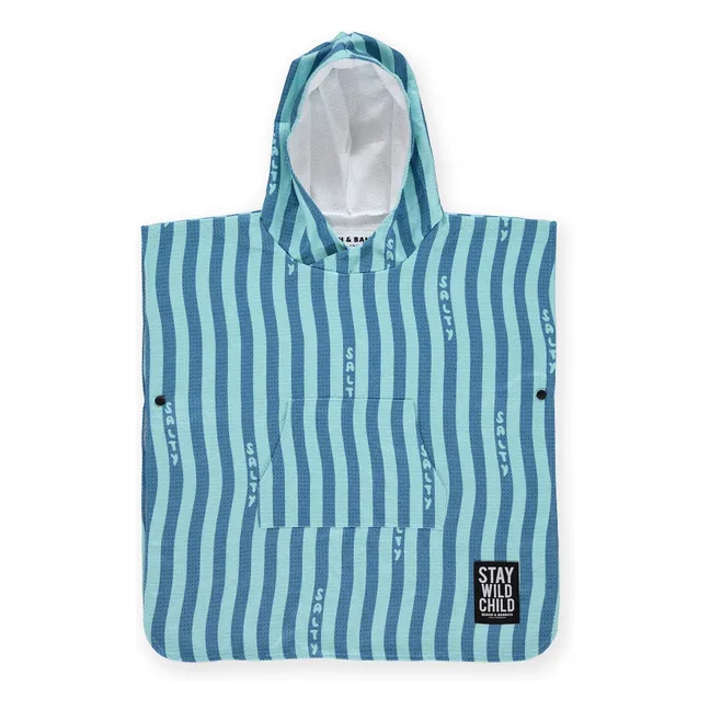 Poncho Salty Stripes Coton Organique | Bleu