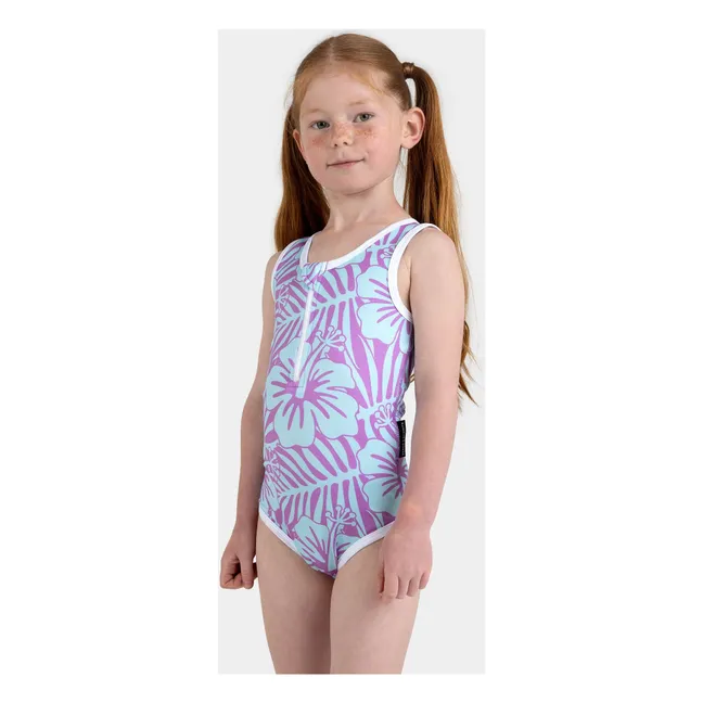 Maillot 1 Pièce Anti-UV Hibiscus Fibres Recyclées | Violet
