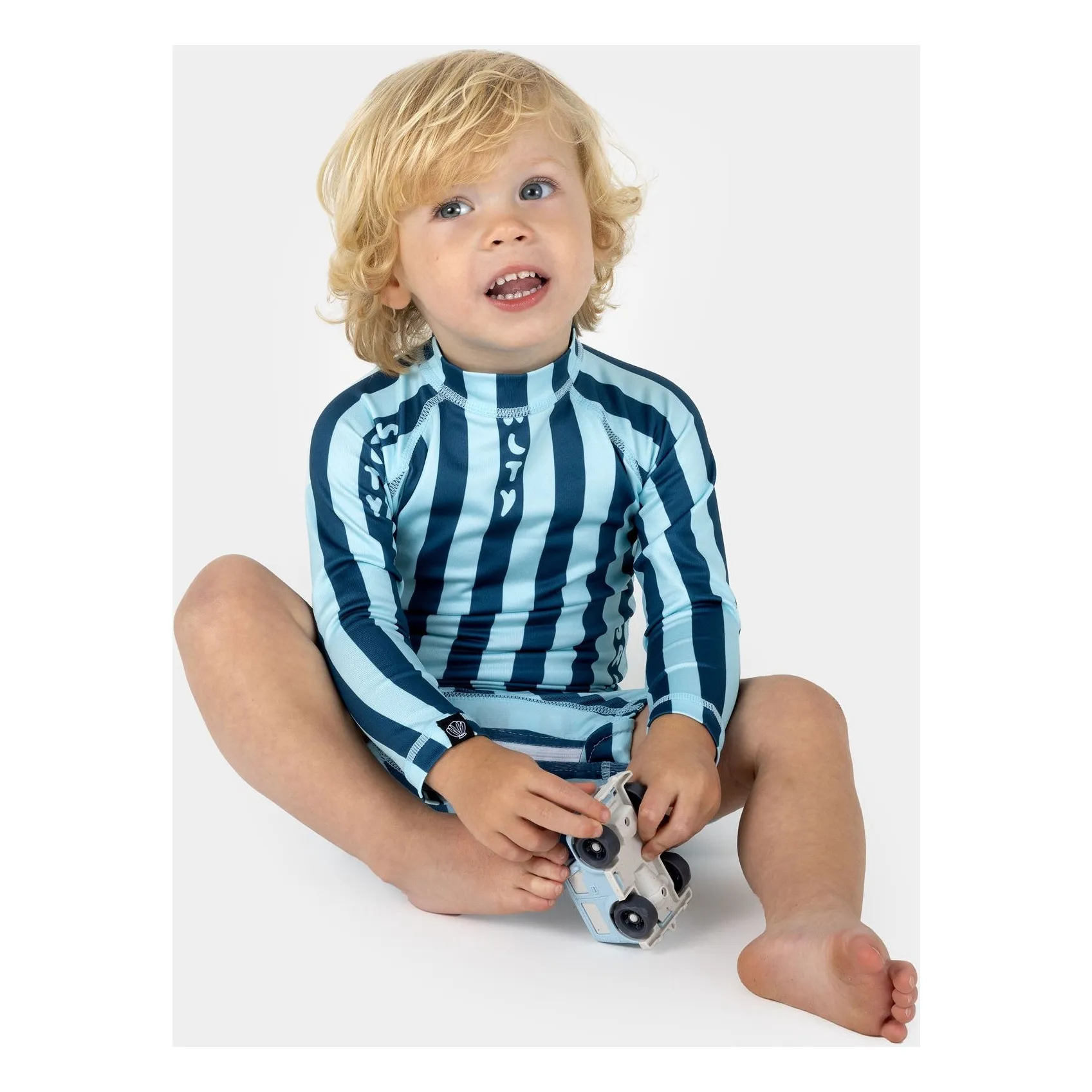 Combishort Anti-UV Salty Stripes Fibres Recyclées  | Bleu marine- Image produit n°1