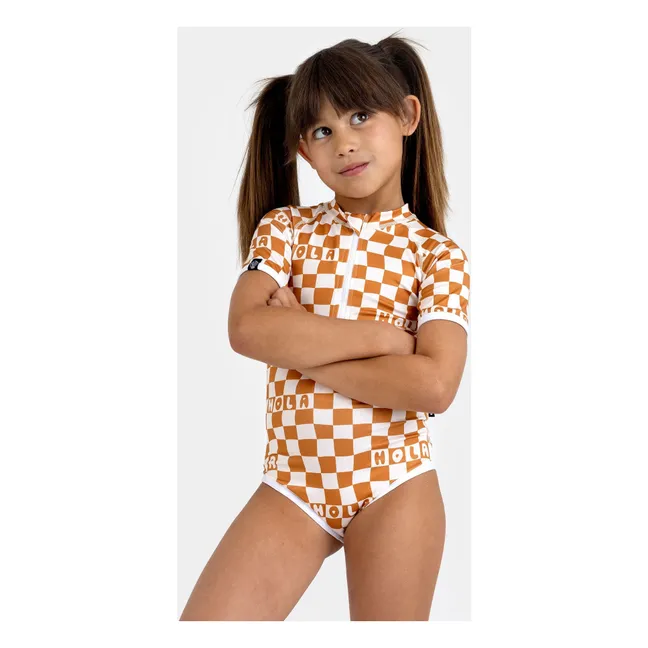 Checkered Hola Anti-UV Badeanzug aus recycelten Fasern   | Cremefarben