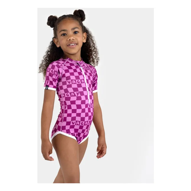 Maillot de Bain Anti-UV Checkered Vacay Fibres Recyclées  | Rose fuschia