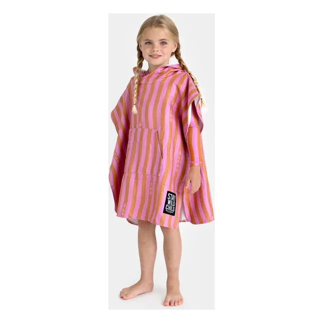 Poncho Aloha Stripes Coton Organique | Rose