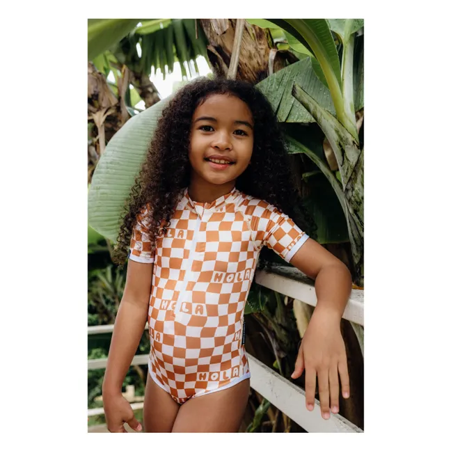 Maillot de Bain Anti-UV Checkered Hola Fibres Recyclées   | Crème
