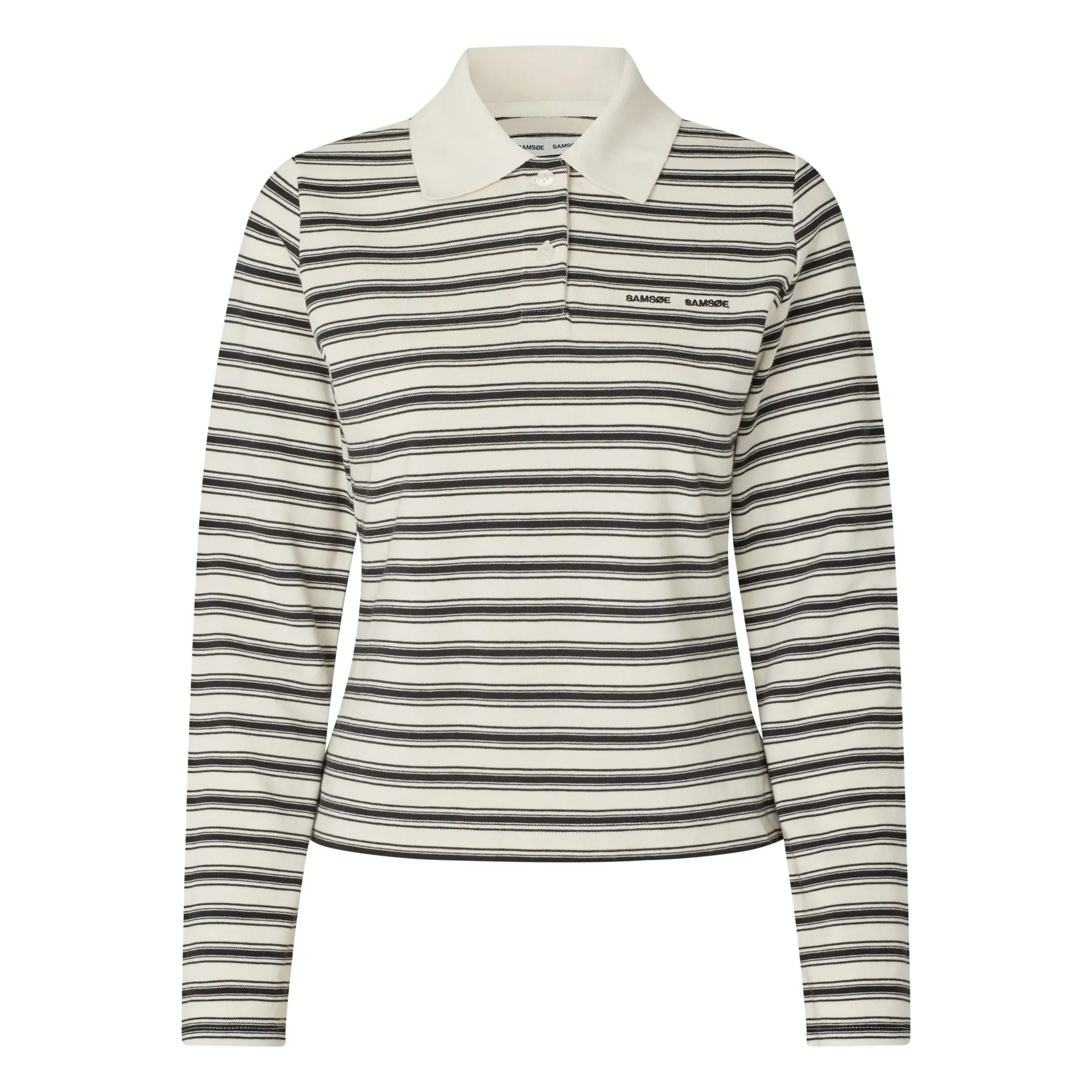 Samsoe Samsoe White Sadonell Striped Polo Shirt Organic Cotton
