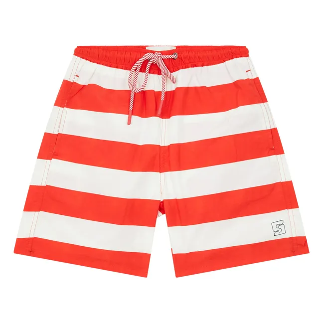 Archie Striped Swim Shorts | Dark red