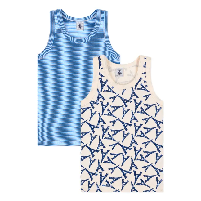 Lote 2 Camisetas de tirantes Torre Eiffel | Azul