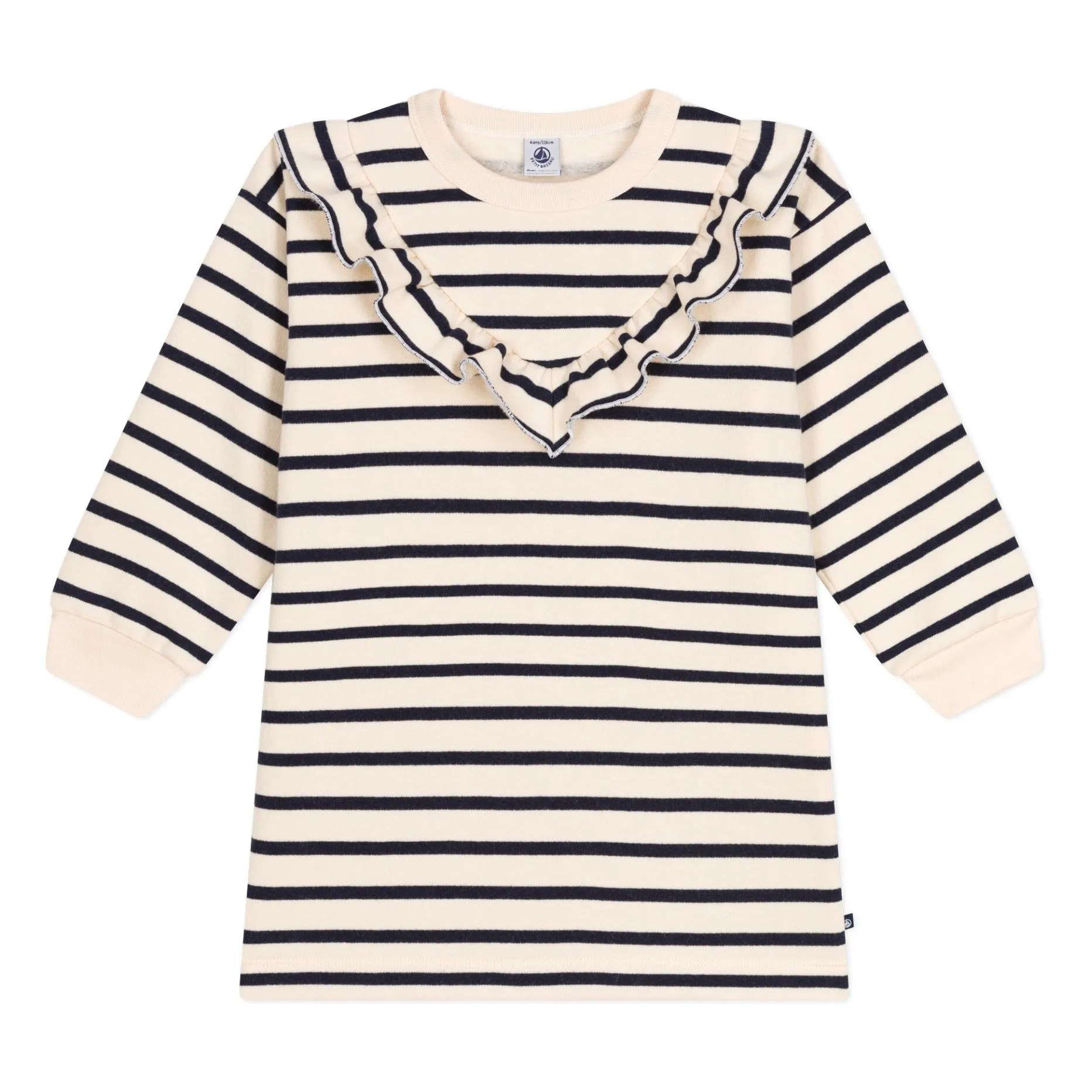 Petit Bateau Navy Blue Striped Fleece Dress