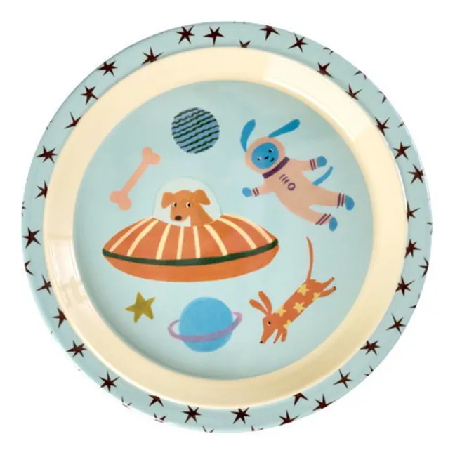 Assiette en mélamine Chiens de l'Espace | Bleu