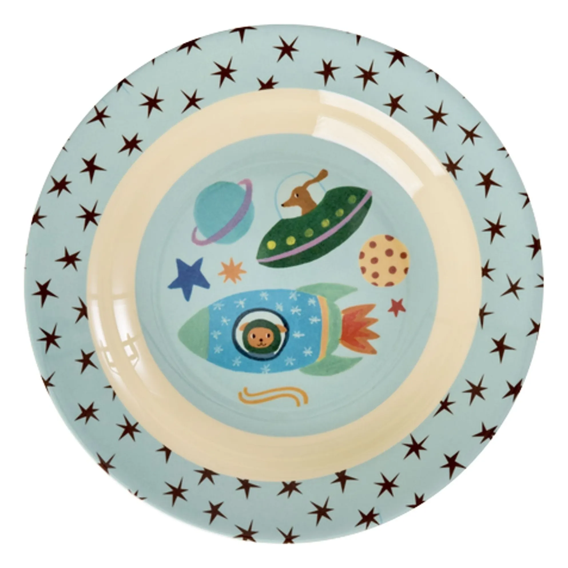 Rice Blue Chiens De L'espace Melamine Soup Plate
