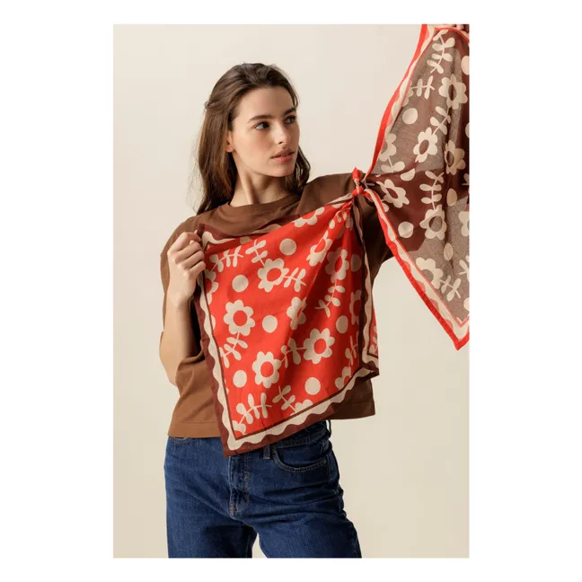 Petit Foulard Dupitta Fleuri | Rouge