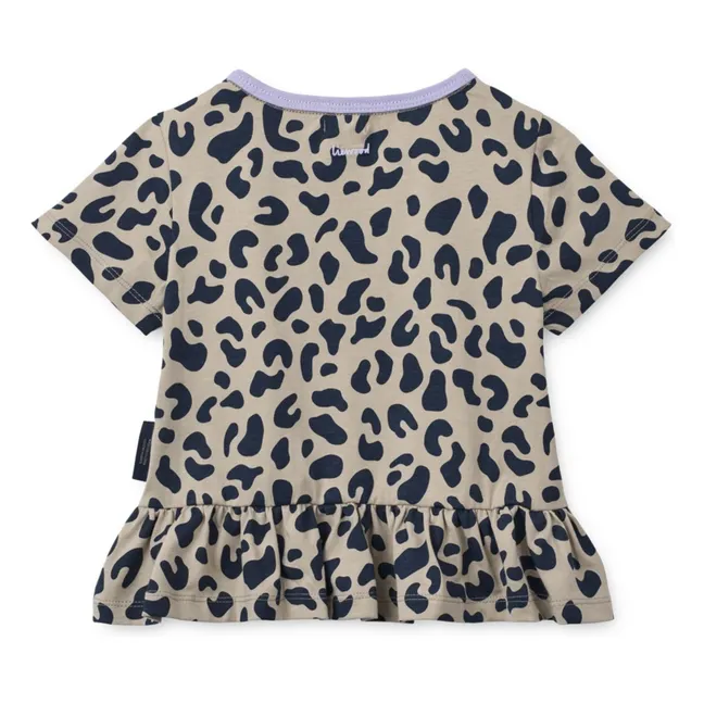 Kya Leopard Organic Cotton Ruffle T-Shirt | Beige