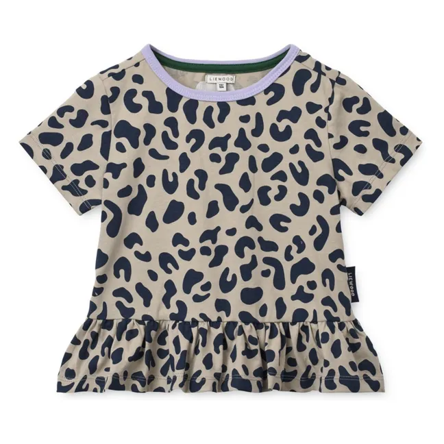 Kya Leopard Organic Cotton Ruffle T-Shirt | Beige