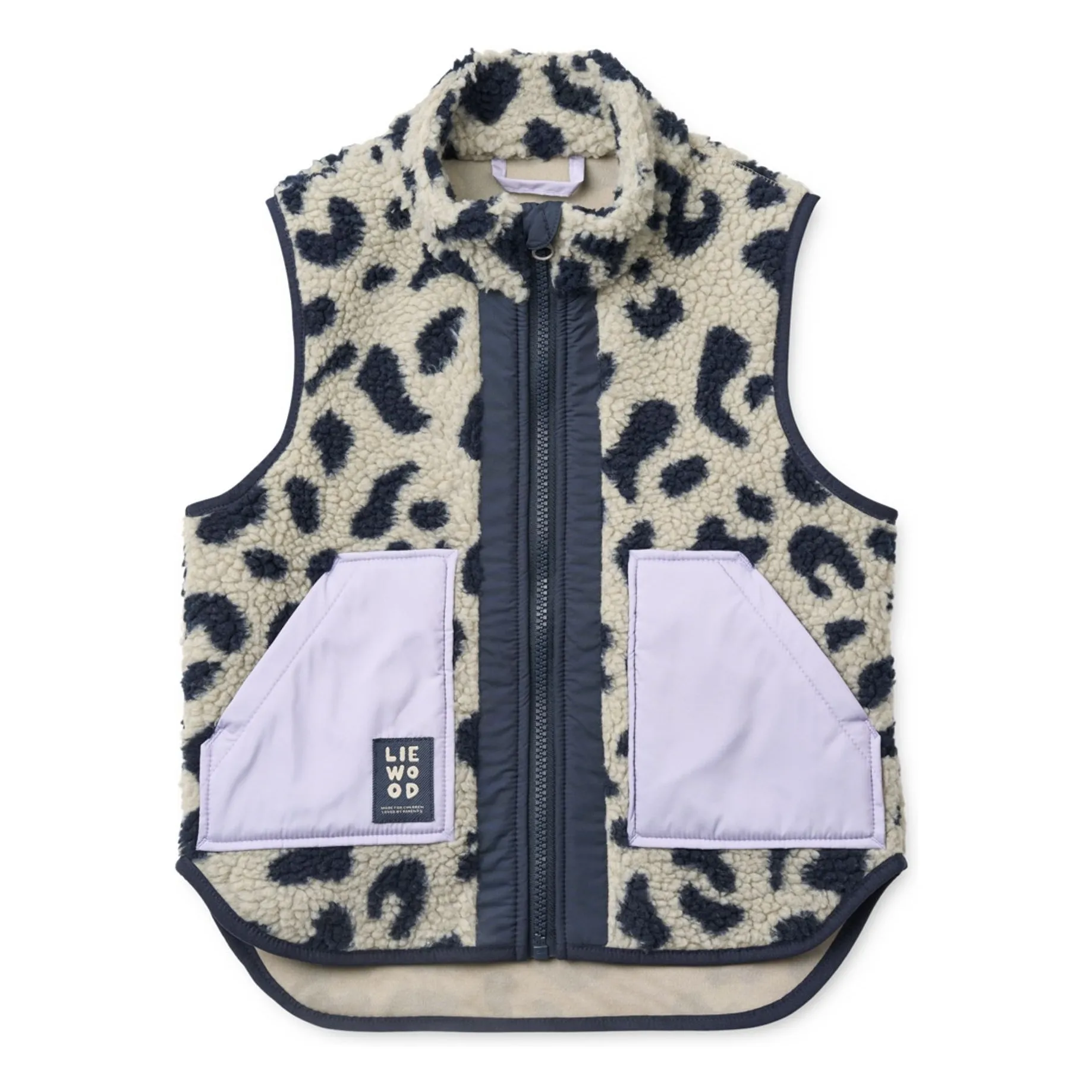 Liewood Beige Noam Leopard Sherpa Sleeveless Jacket Recycled Fibers