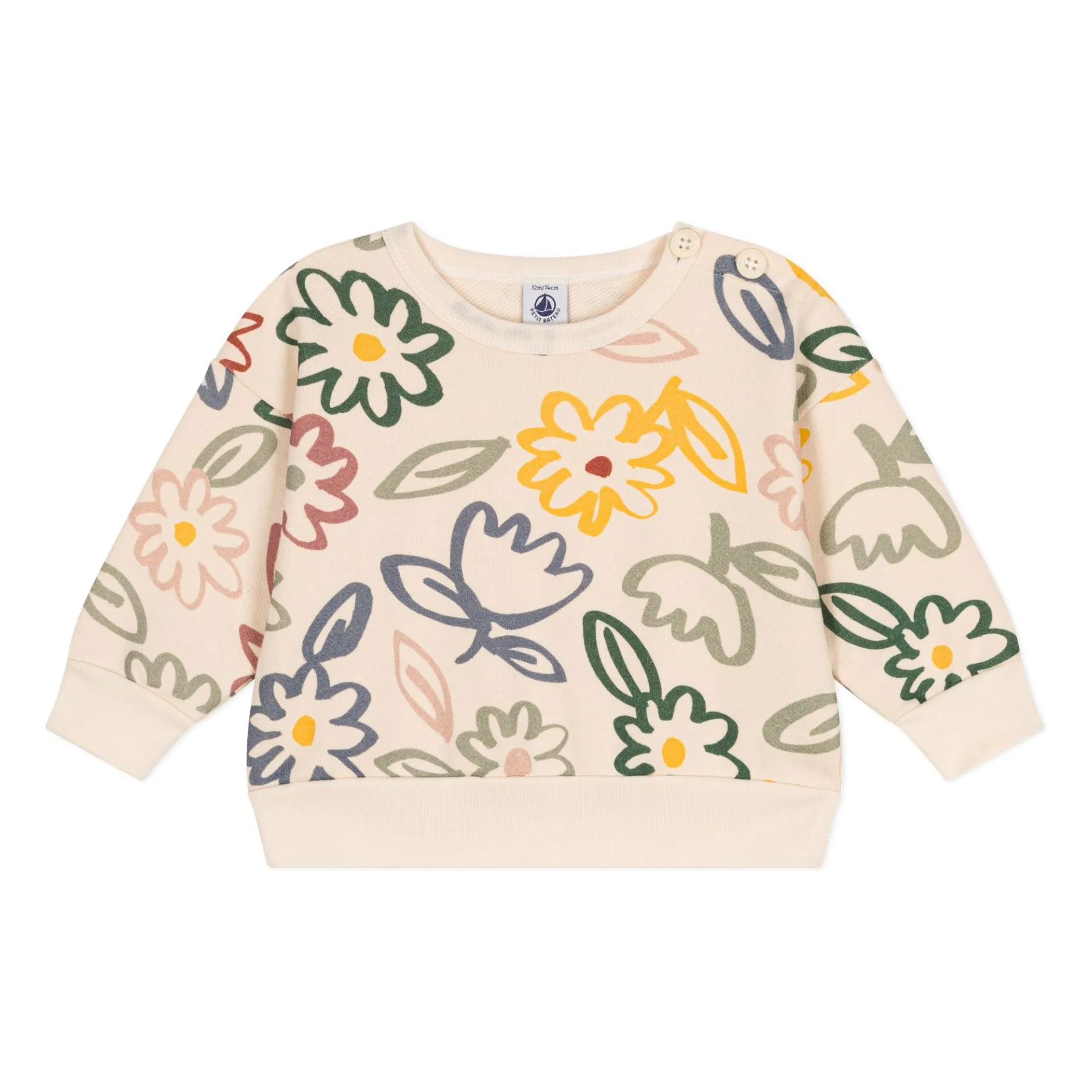 Petit Bateau Unisex Infant Beige Sweat Baby Flowers