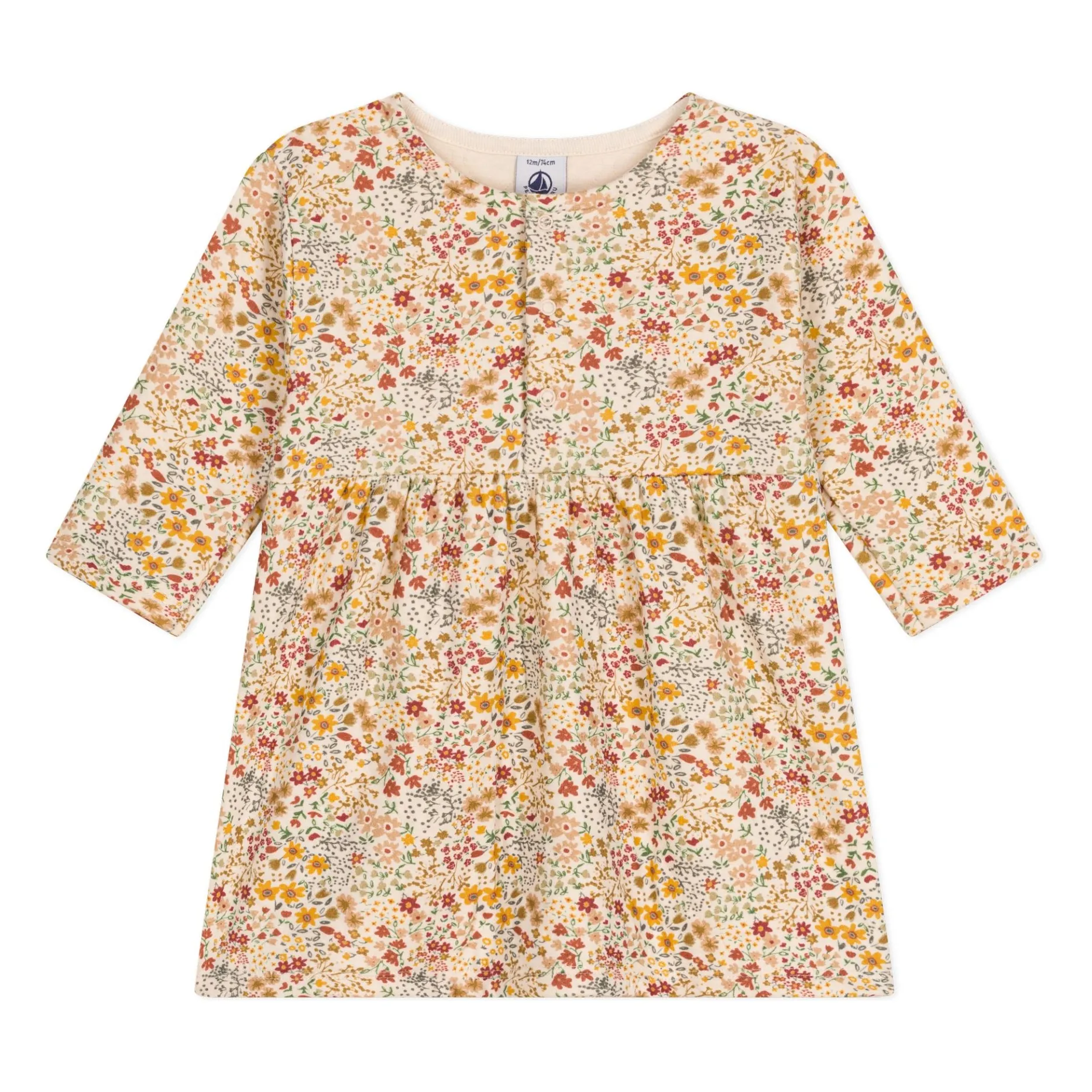 Petit Bateau Beige Tubic Flower Baby Dress