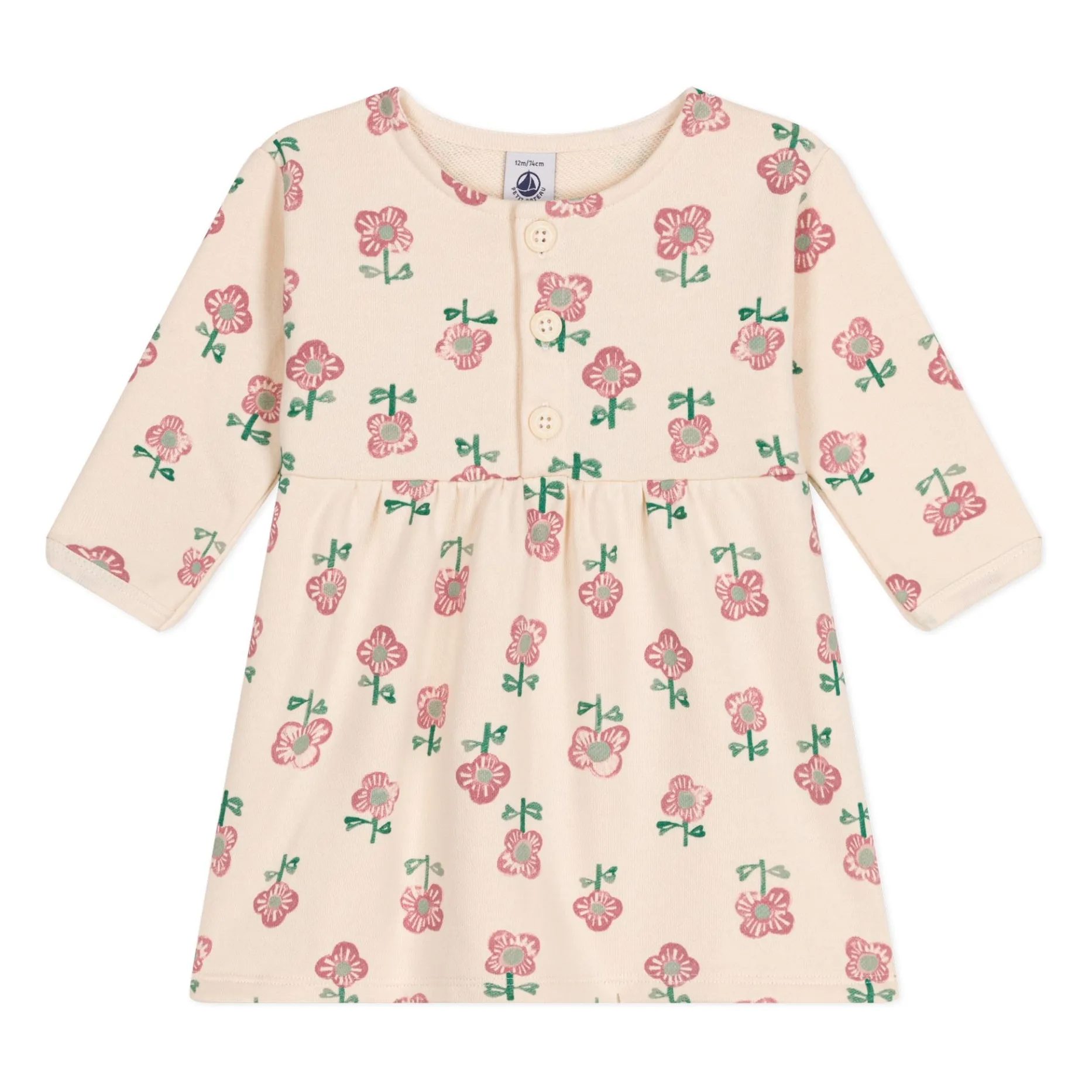 Petit Bateau Beige Baby Flower Fleece Dress