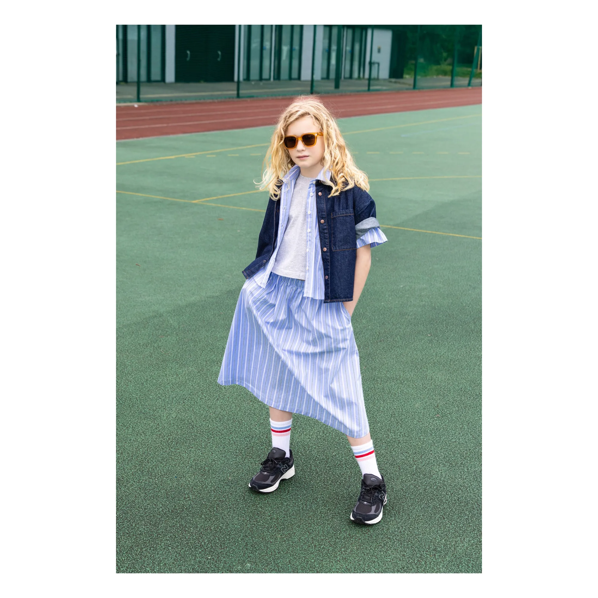 Jupe Lina Rayée | Bleu Acier- Image produit n°3