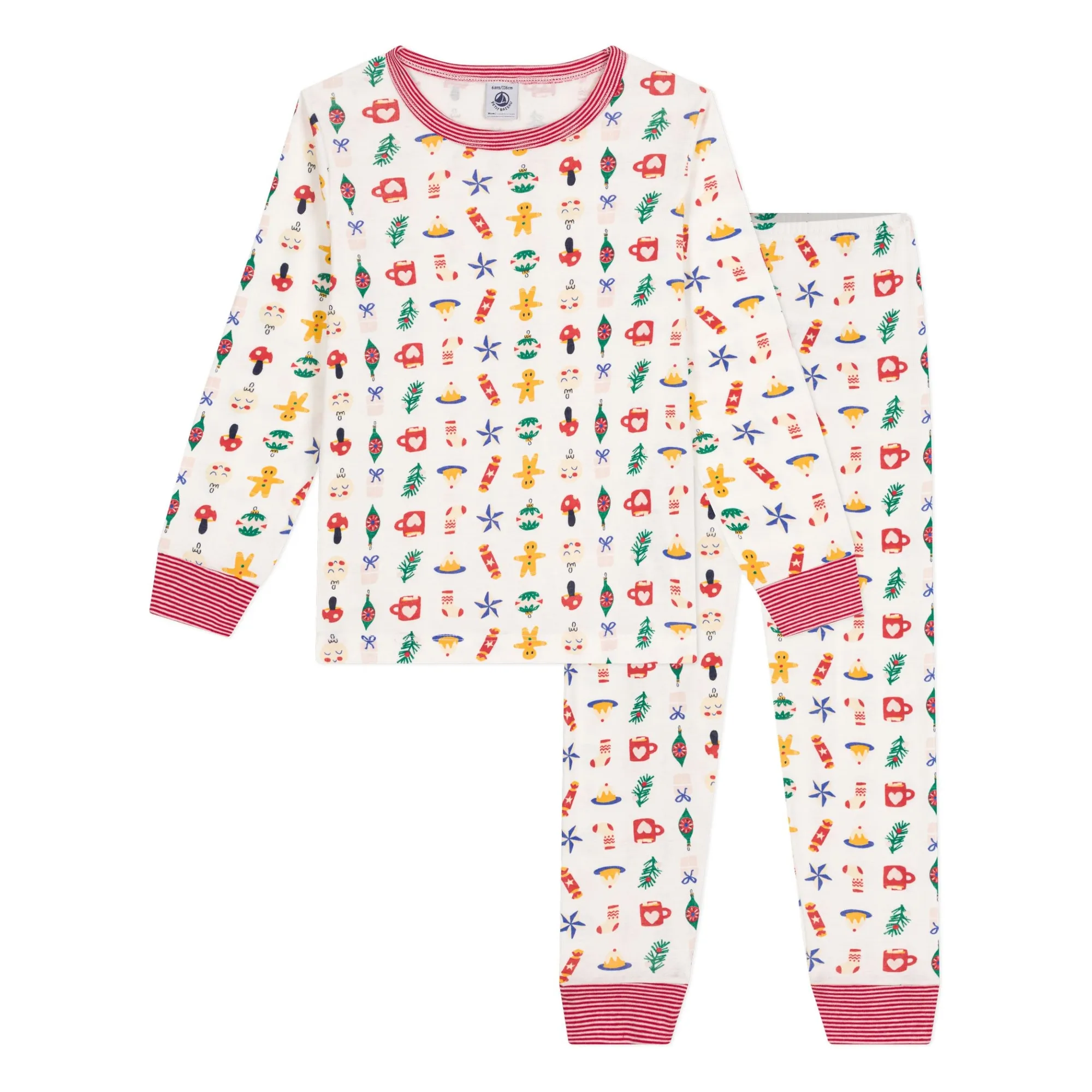 Petit Bateau Unisex White Christmas Pyjama Set