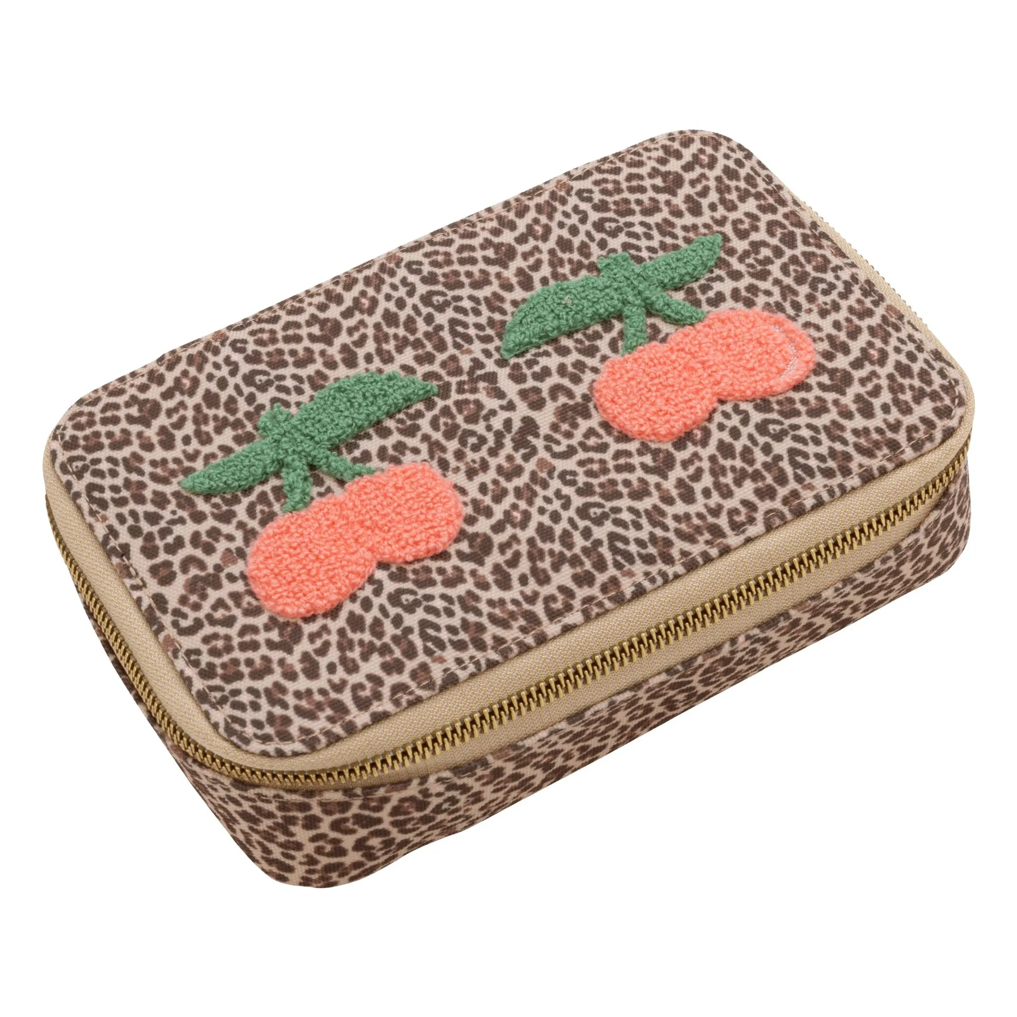 Jeune Premier Beige Large Pencil Case Leopard Cherry
