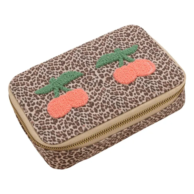 Estuche grande Leopard Cherry | Beige