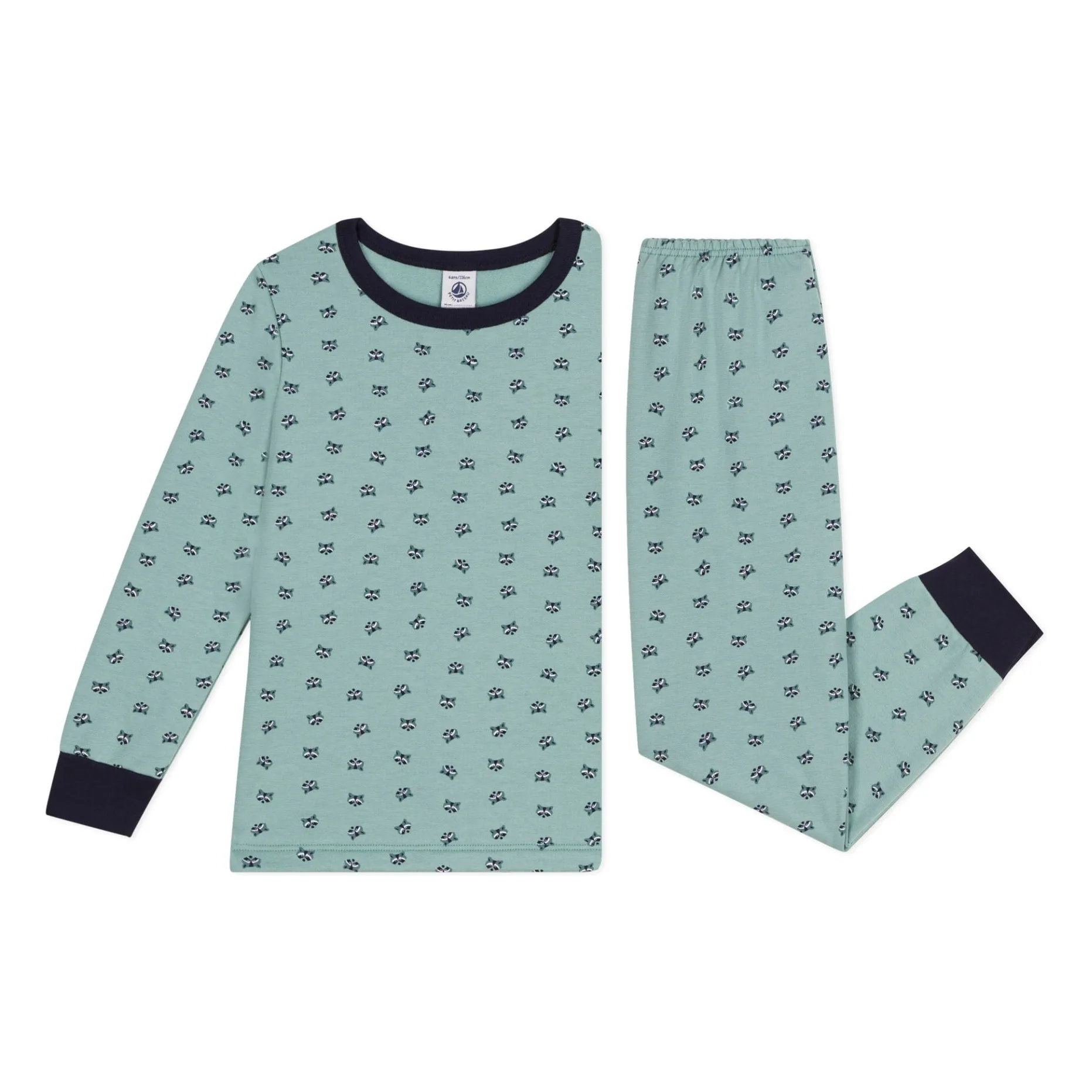 Petit Bateau Unisex Green Raccoon Fleece Pyjama Set