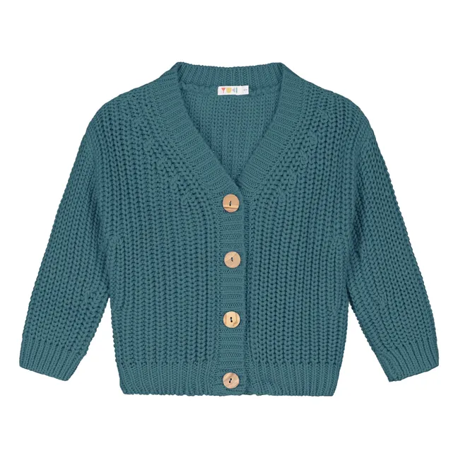 Cardigan Chunky Coton Bio | Bleu pétrole