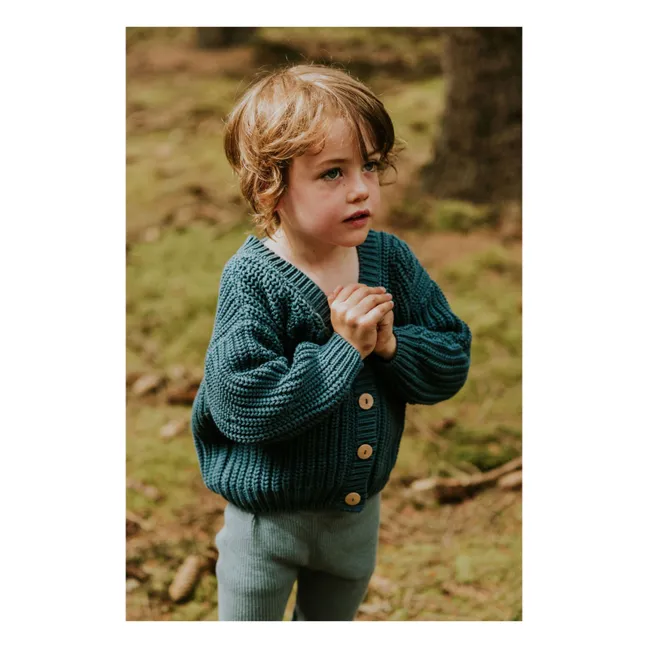 Cardigan Chunky Coton Bio | Bleu pétrole