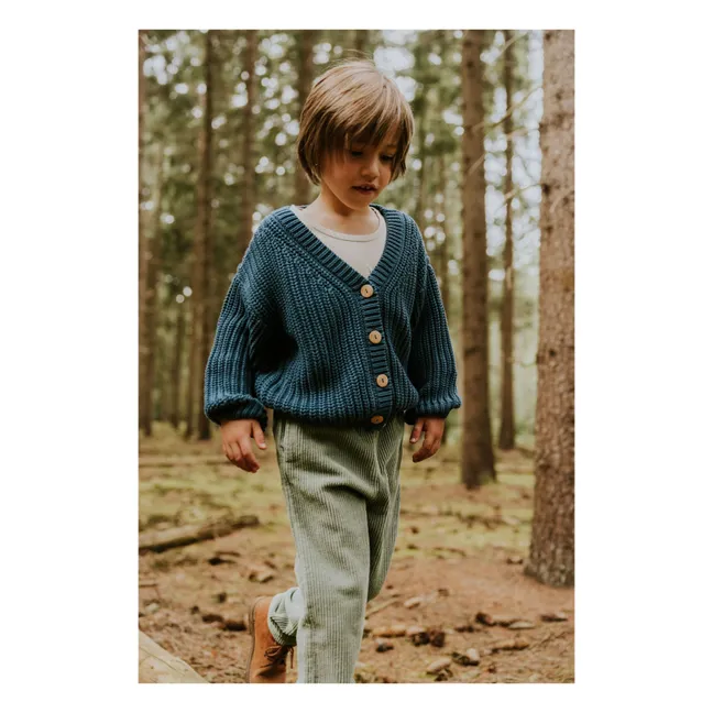 Cardigan Chunky Coton Bio | Bleu pétrole
