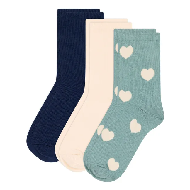 Set di 3 paia di calzini a forma di cuore | Salvia