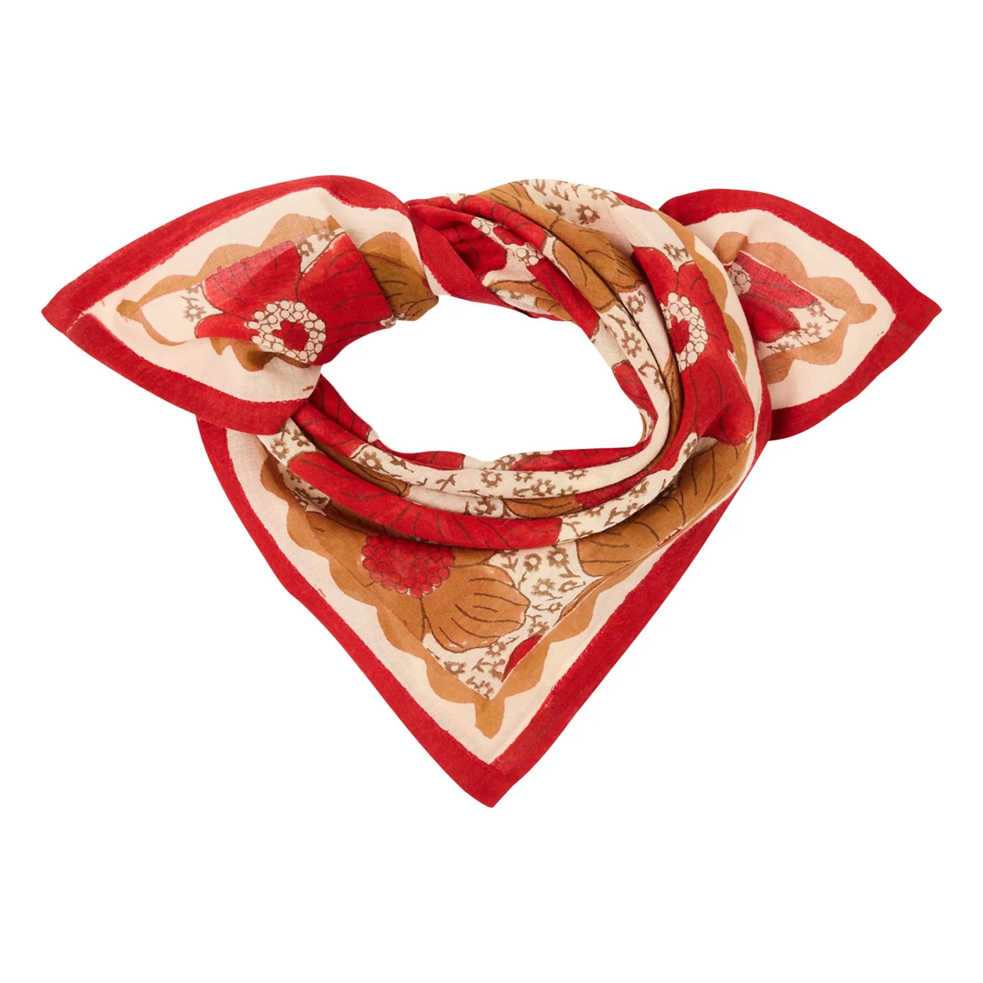 Petit Foulard Dupitta Fleurs | Rouge- Image produit n°2