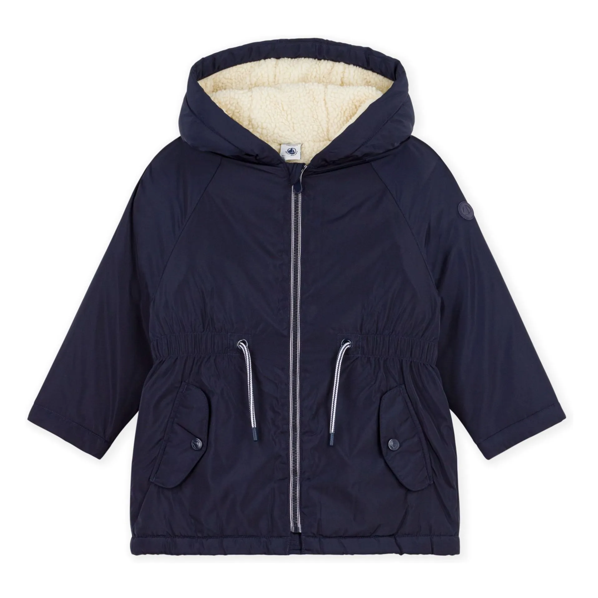 Petit Bateau Girls Navy Blue Sherpa Lined Parka