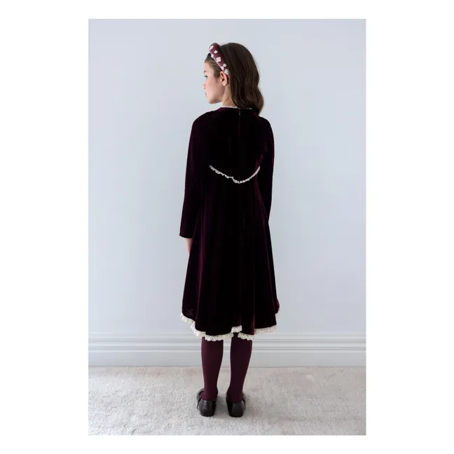 Robe Dentelle Ajourée Velours | Aubergine