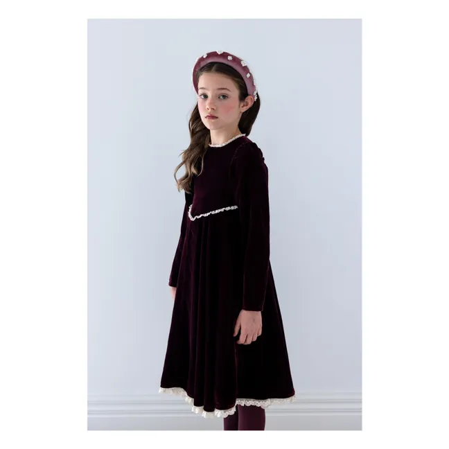 Robe Dentelle Ajourée Velours | Aubergine