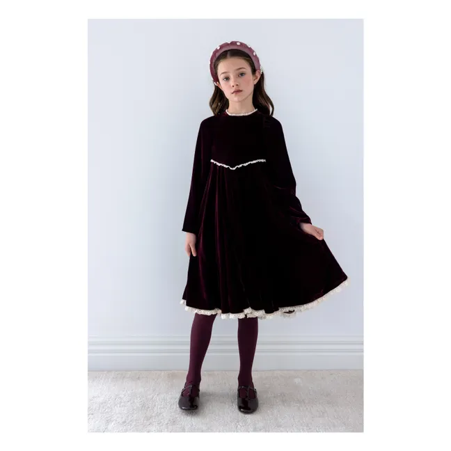 Robe Dentelle Ajourée Velours | Aubergine