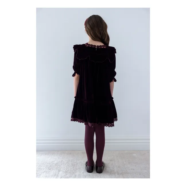 Robe Col Carré Dentelle Velours | Prune