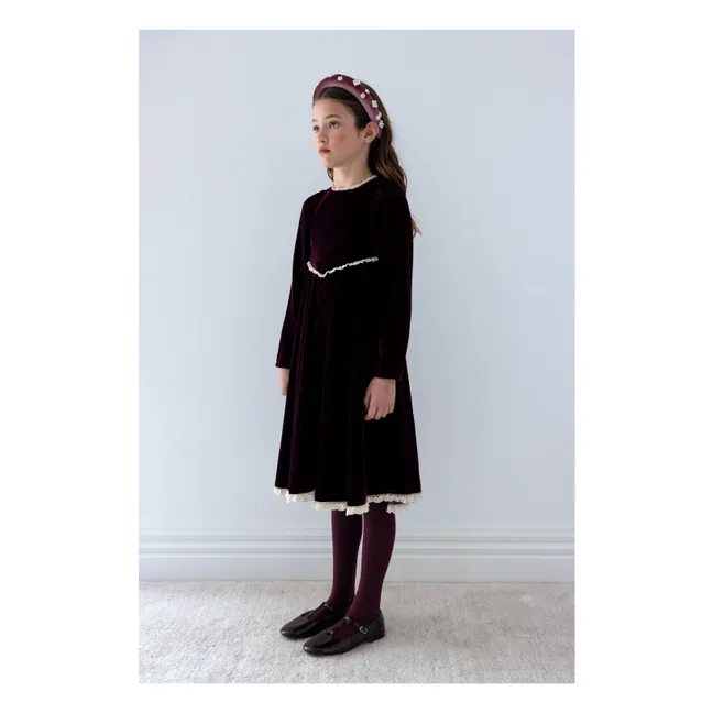 Robe Dentelle Ajourée Velours | Aubergine