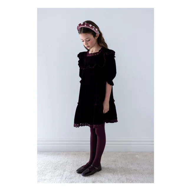 Robe Col Carré Dentelle Velours | Prune