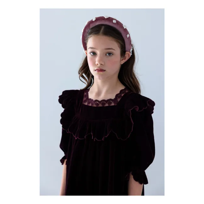Robe Col Carré Dentelle Velours | Prune